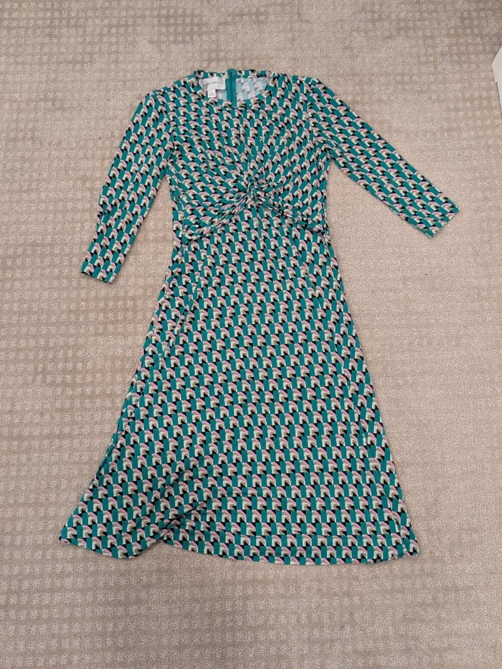 Donna Morgan Green Pink Geometric Twist Jersey Dress - Women's sz 2